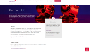 Page d’accueil Virgin Atlantic Partner Hub