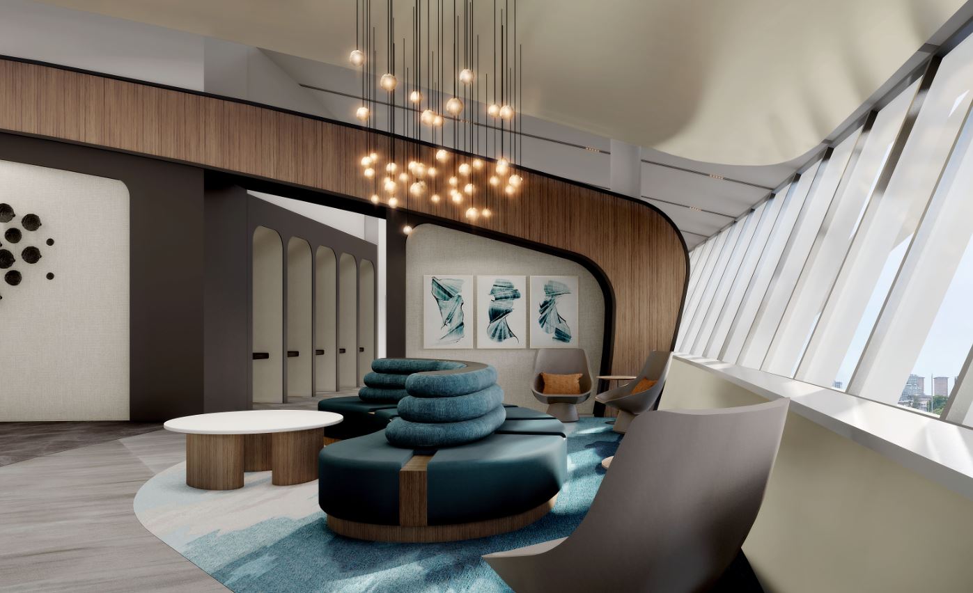 Rendering of the new lounge in Boston Logan International’s E Concourse. Rendering of the new lounge in Boston Logan International’s E Concourse.